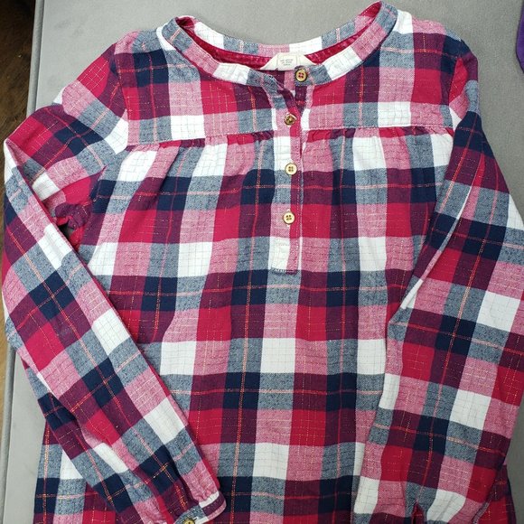 Lands End Kids Red White Blue Plaid Blouse Size 12 - Picture 2 of 7